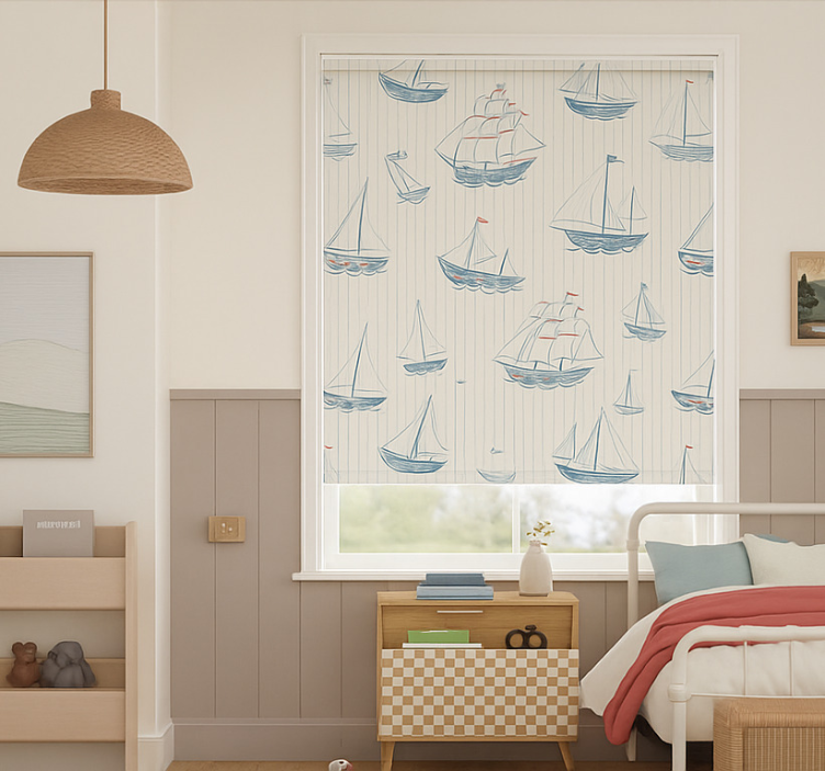 Drawing boats design kids roller blind - TenStickers