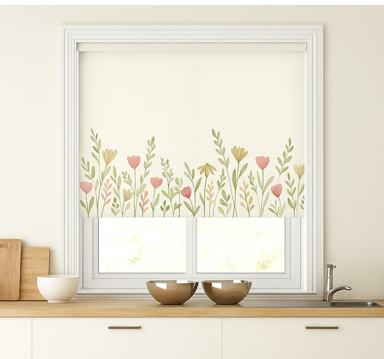 Field Flowers Border kitchen roller blind - TenStickers
