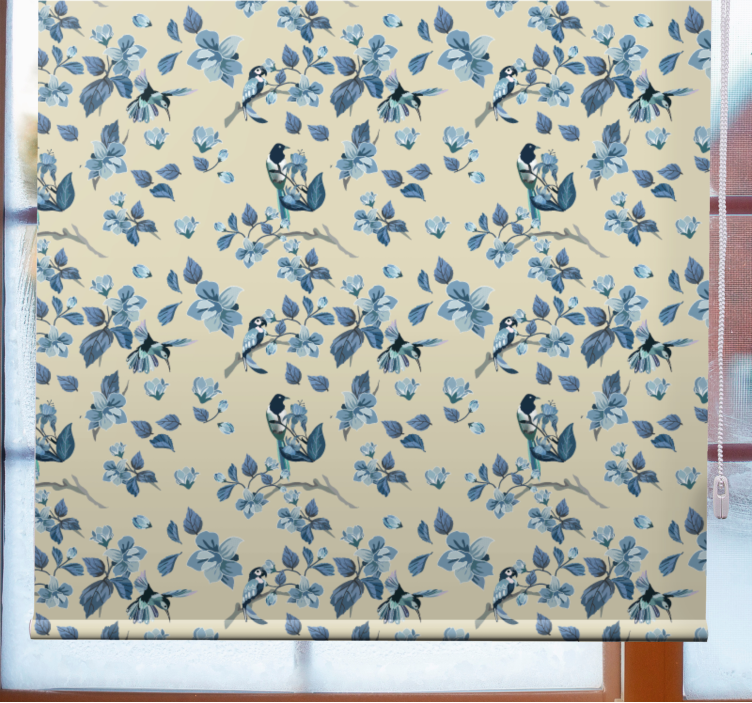 Blue birds and leaves roller blind flowers - TenStickers