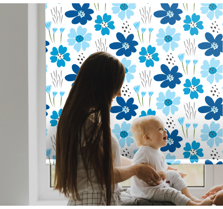 Blue simple pattern roller blind flowers - TenStickers