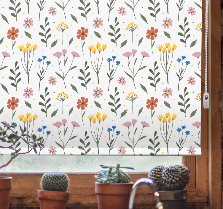 White botanical pattern roller blind flowers - TenStickers