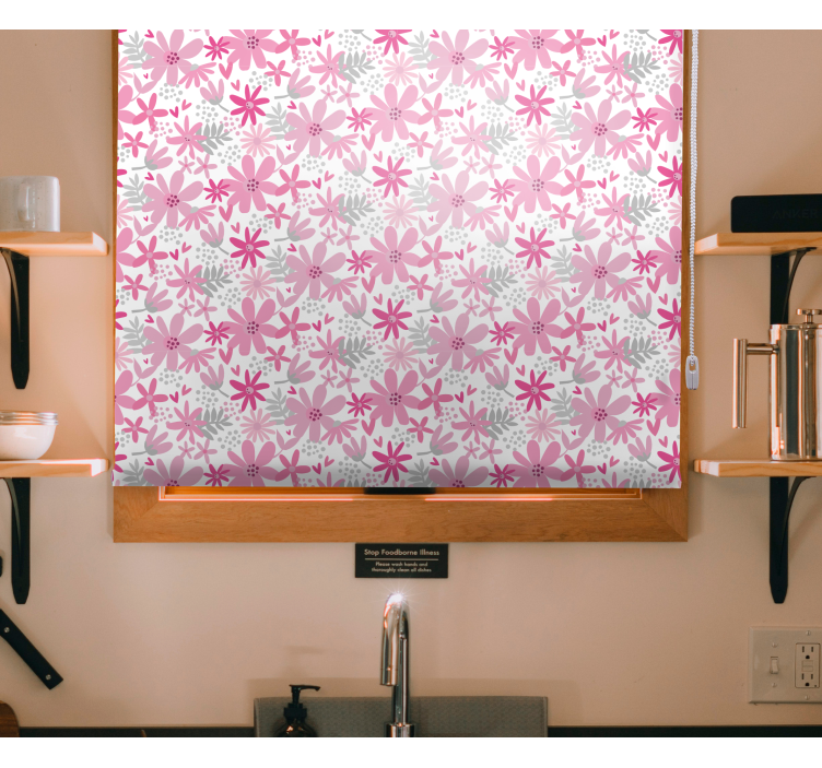 Pink flowers pattern kitchen roller blind - TenStickers