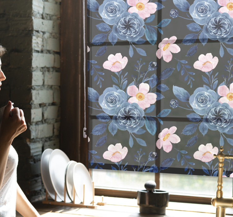 Blue floral motif roller blind flowers - TenStickers