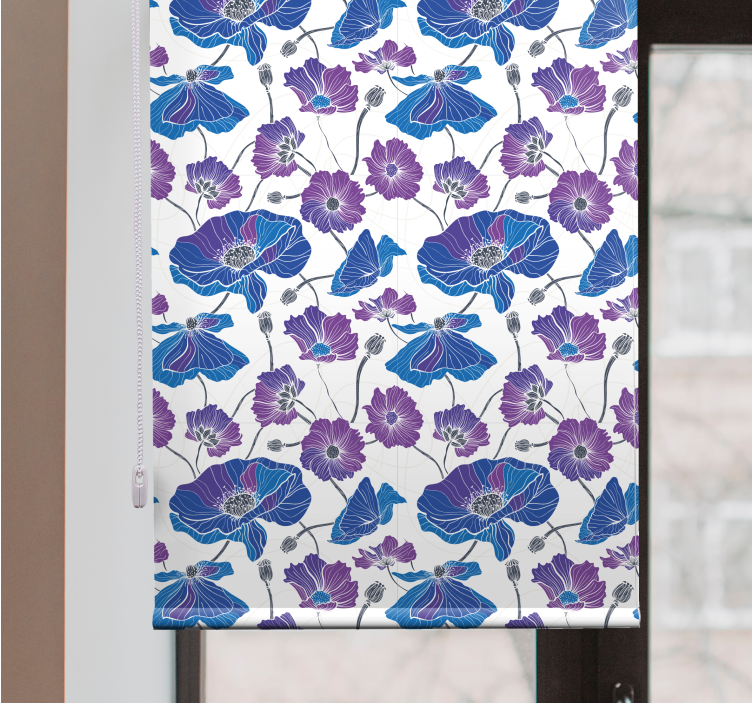 Blue and pink pattern roller blind flowers - TenStickers