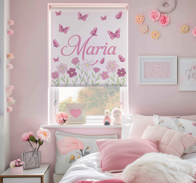 Flowers and butterflies custom printed roller window blind - TenStickers