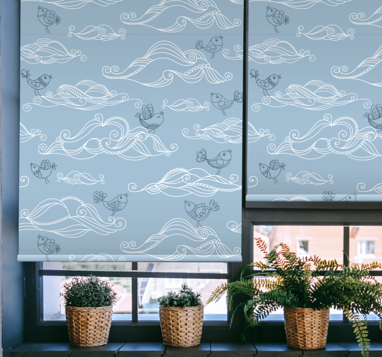 Flowing Waves and Birds roller blind clouds - TenStickers