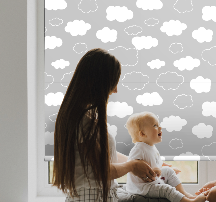 Fluffy gray pattern roller blind clouds - TenStickers