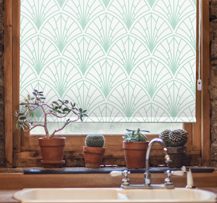 Geometric green leaf design textured roller blind - TenStickers