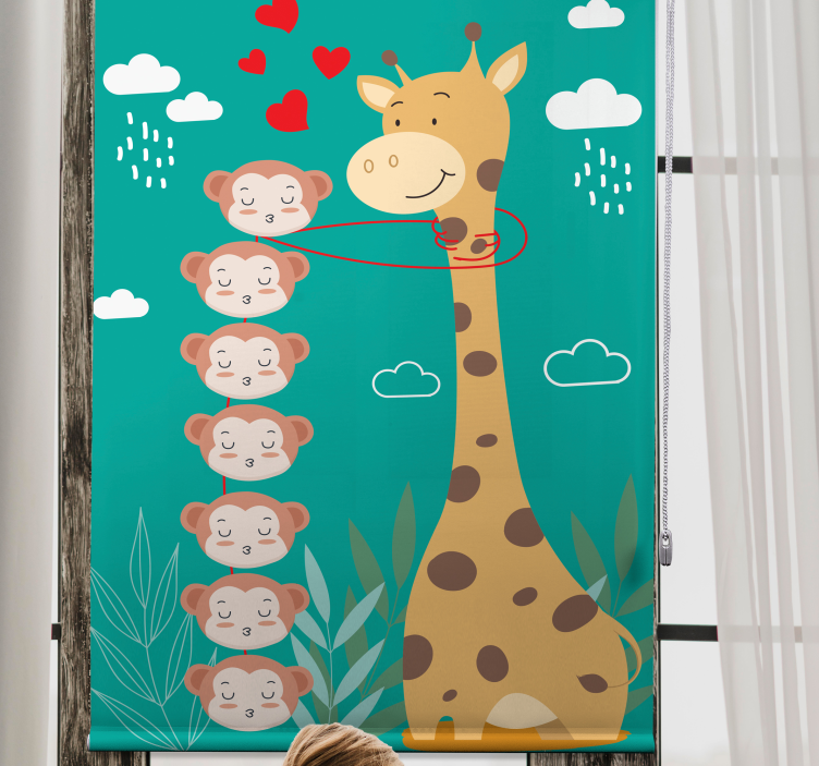 Giraffe Monkey Love animals roller blind - TenStickers