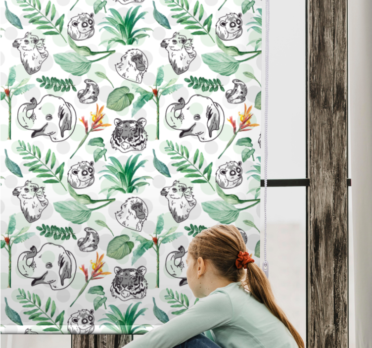 Green jungle animals kids roller blind - TenStickers