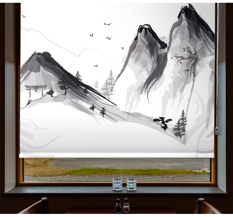 Japanese winter with mountains living room roller blind - TenStickers