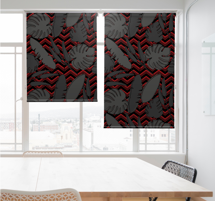 Tropical leaves over zigzag dining room roller blind - TenStickers
