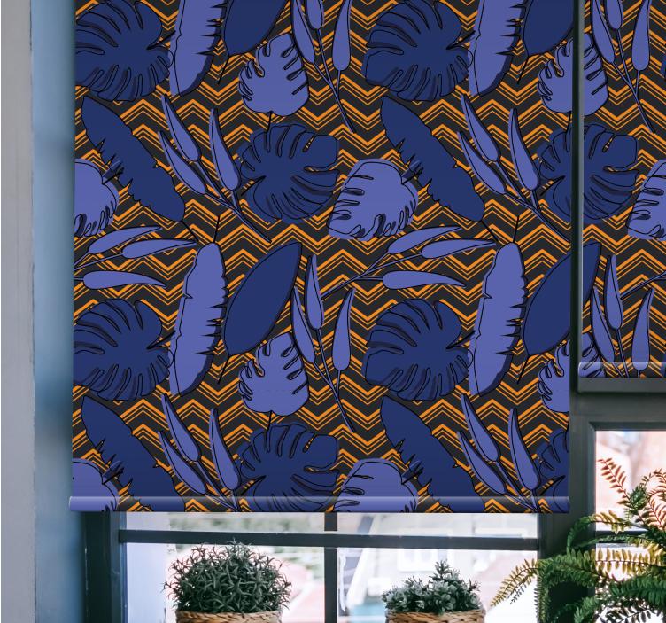 Blue tropical pattern roller blind flowers - TenStickers