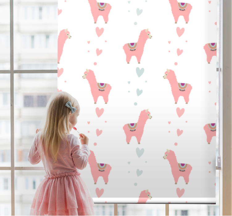 Llama Love Hearts kids roller blind - TenStickers
