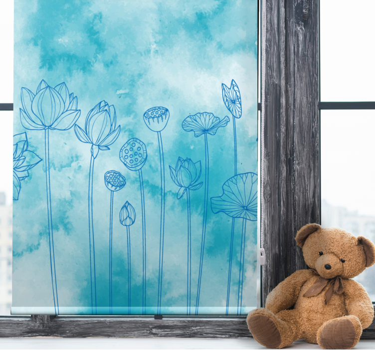 Lotus Blue Pattern roller blind flowers - TenStickers