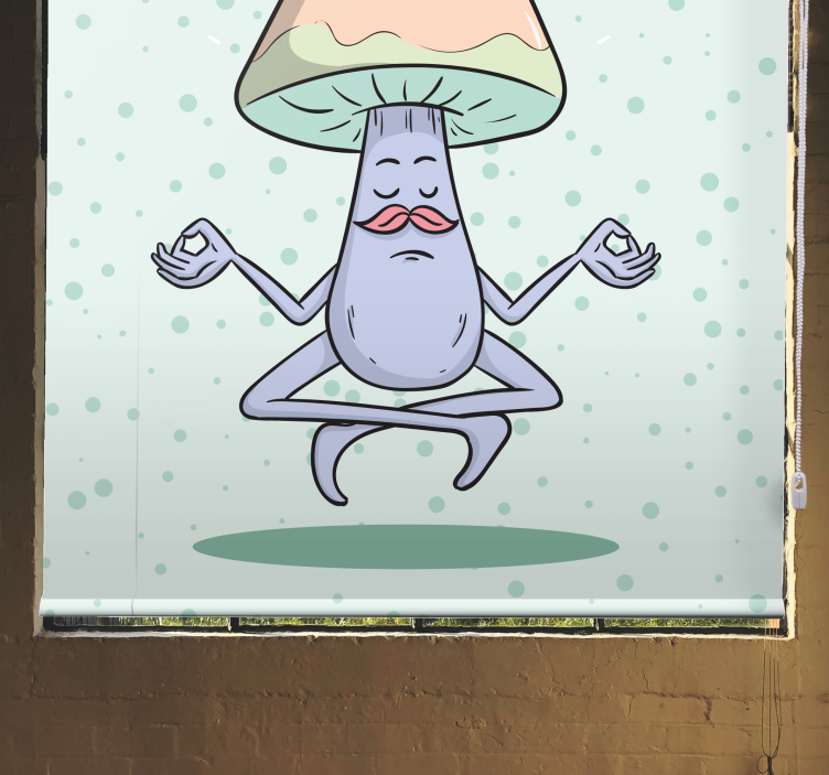 Meditating Mushroom Character fun roller blind - TenStickers