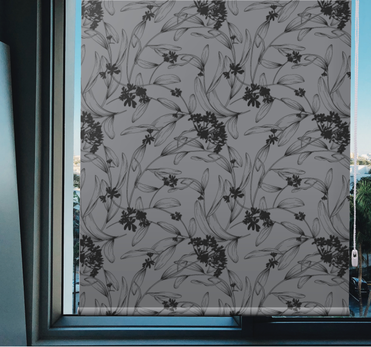 Monochrome Floral Design roller blind flowers - TenStickers