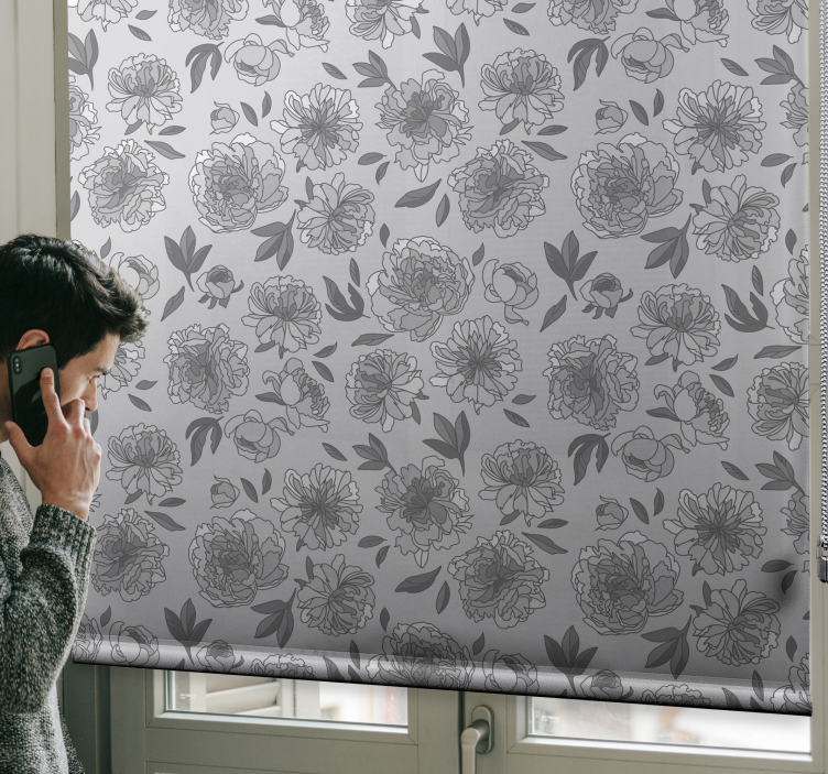 Monochrome Peony Pattern floral roller blind - TenStickers