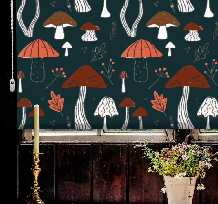 Mushroom Motif Art roller blind flowers - TenStickers