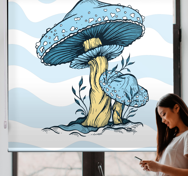 Blue mushrooms roller blind flowers - TenStickers
