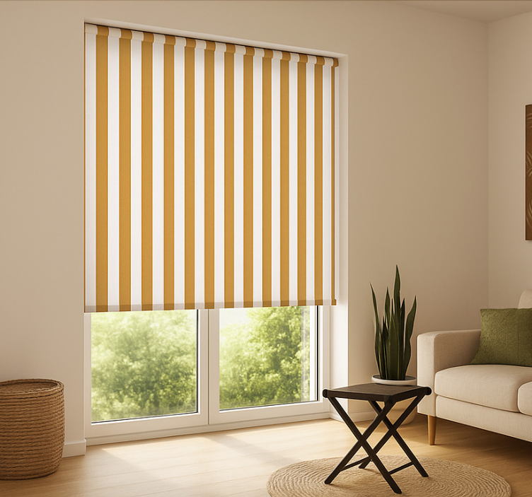 Mustard and white stripes living room roller blind - TenStickers