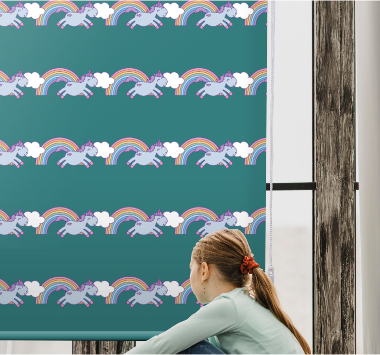 Running unicorns and rainbows kids roller blind - TenStickers