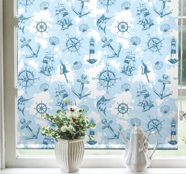 Nautical Icons Pattern kitchen roller blind - TenStickers
