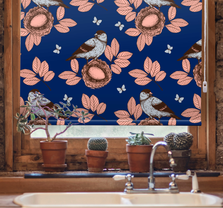 Nesting Birds and Leaves roller blind flowers - TenStickers