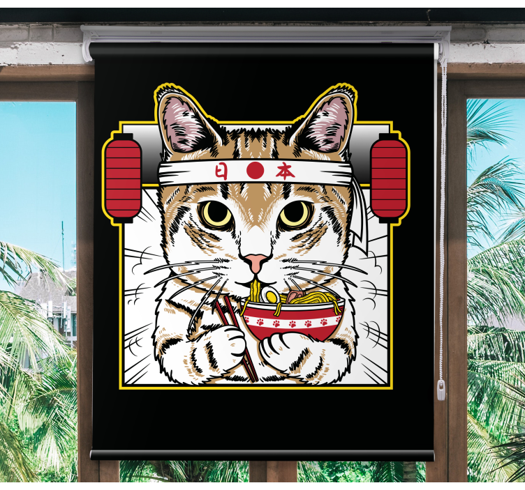 Noodle-Eating Cat animal roller blind - TenStickers