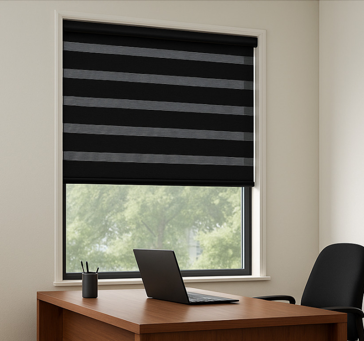 Office roller blind black sheer with stripes - TenStickers