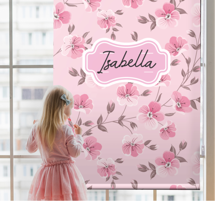 Cherry blossoms with name kids roller blind - TenStickers
