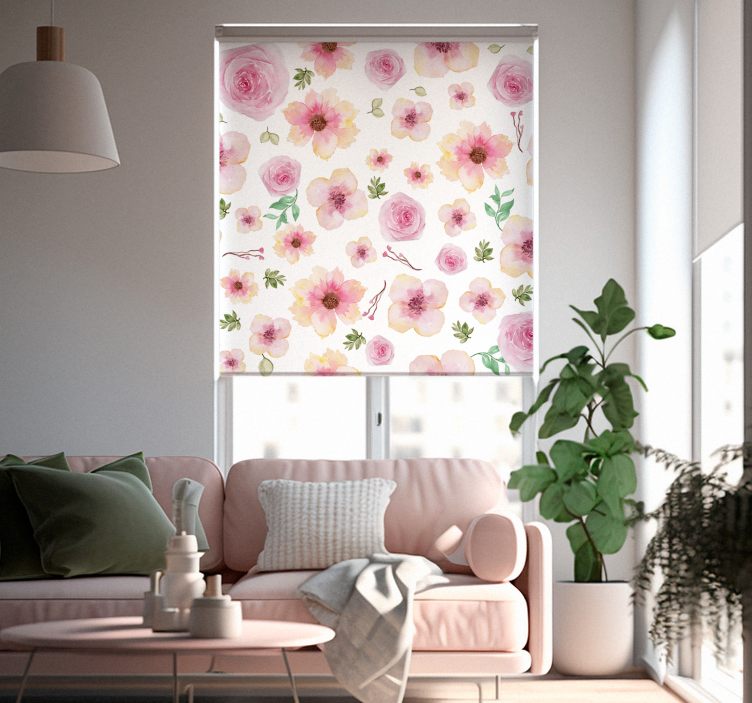 Pink floral pattern Flower roller blind - TenStickers