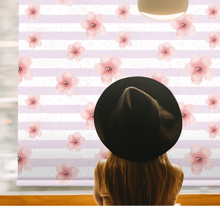 Pink Floral Stripes roller blind flowers - TenStickers