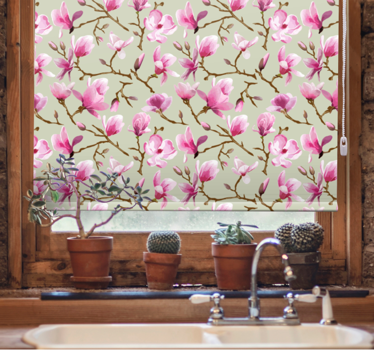 Pink mangolia bloom kitchen roller blind - TenStickers