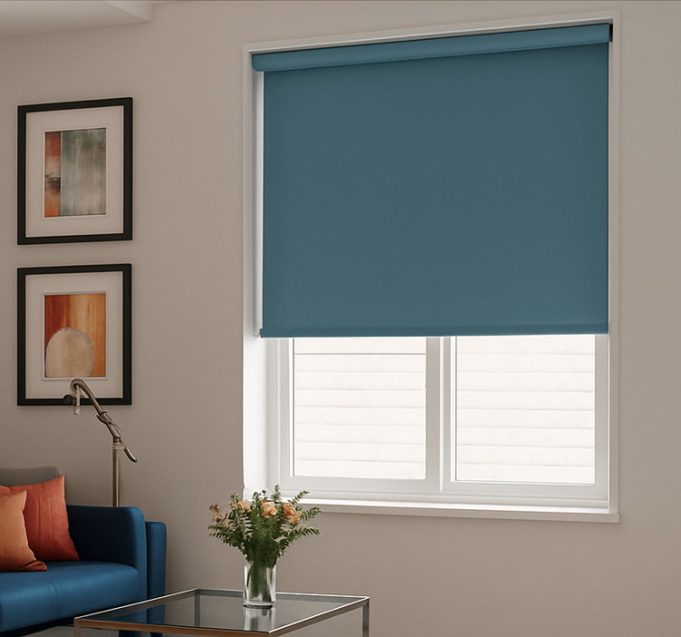 Plain cyan blue living room roller blind - TenStickers