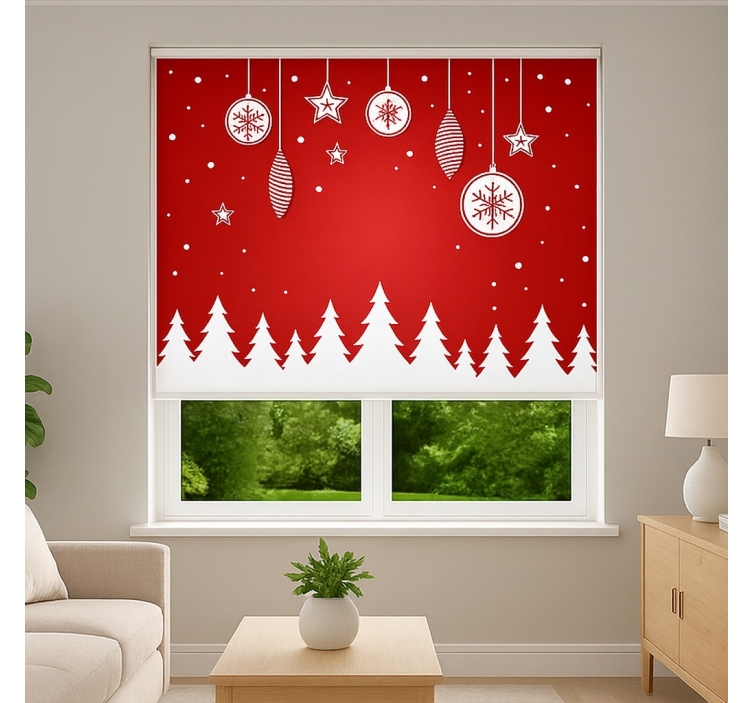 Red Christmas Trees living room roller blind - TenStickers