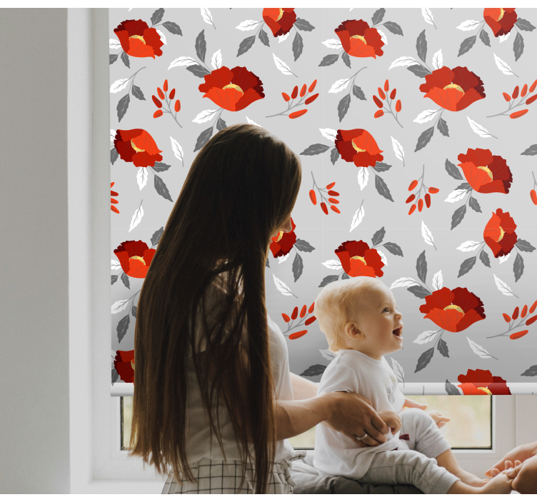 Red grey pattern floral roller blind - TenStickers