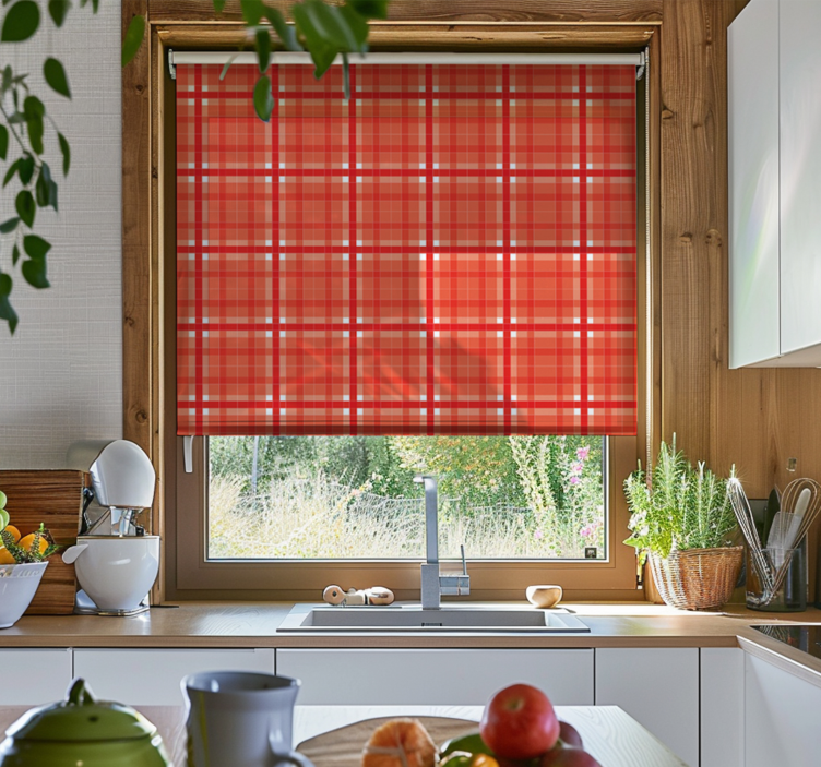 Red gingham pattern kitchen roller blind - TenStickers
