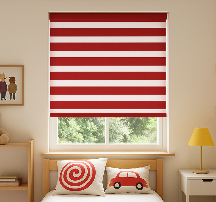 Red horizontal stripes kids roller blind - TenStickers