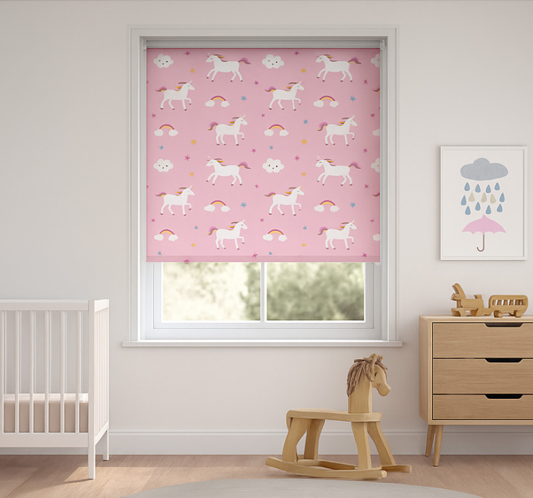 Scandinavian roller blind pink dancing unicorns - TenStickers