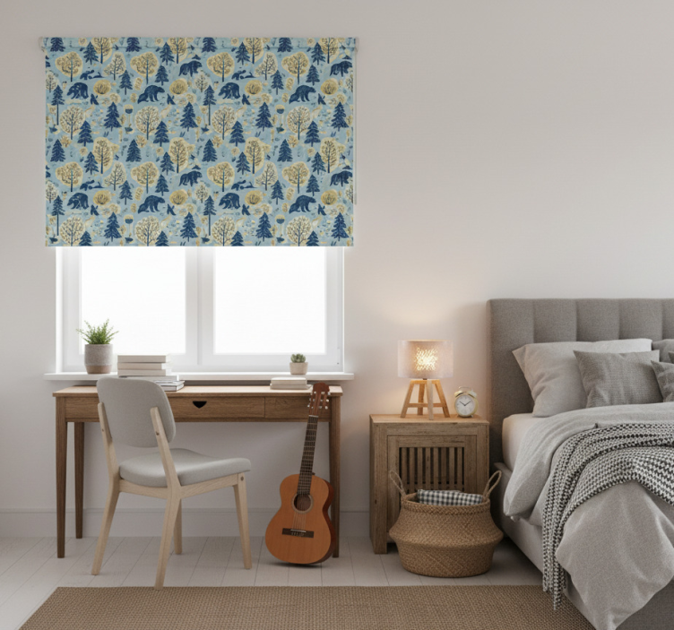 Skandinavian roller blind bear in scandinavian woods - TenStickers