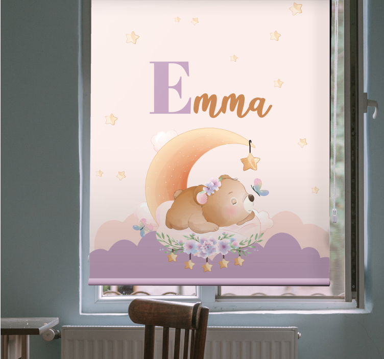 Sleeping bear with name kids roller blind - TenStickers