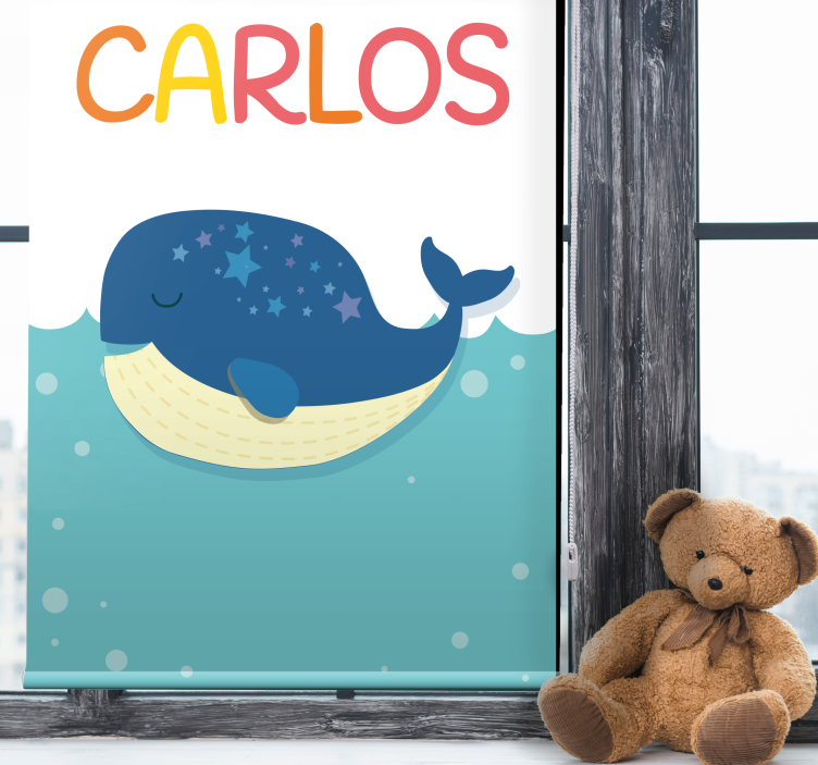 Sleeping Whale With Name kids roller blind - TenStickers