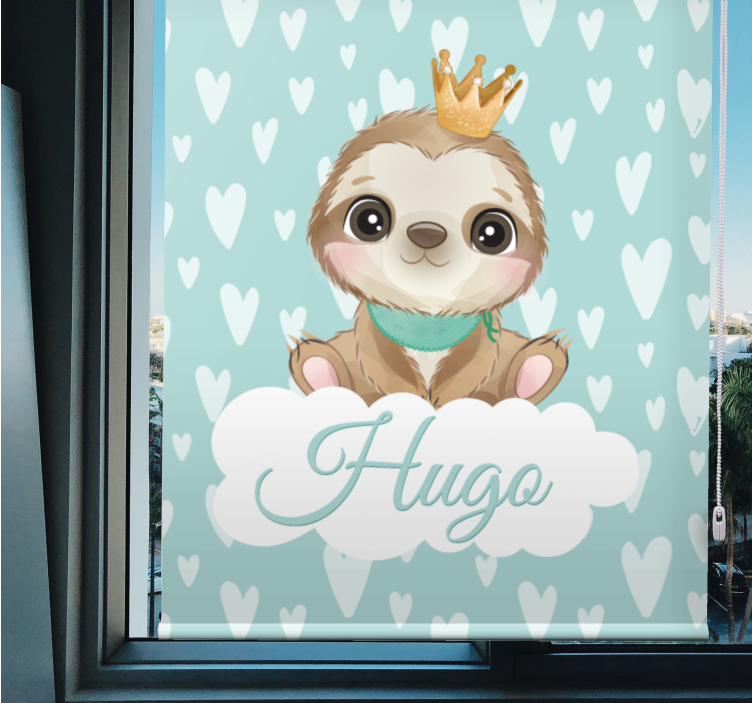Sloth with crown and name kids roller blind - TenStickers