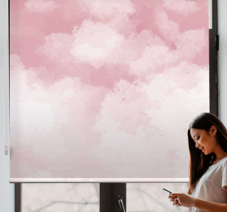 Soft aquarella pink roller blind clouds - TenStickers