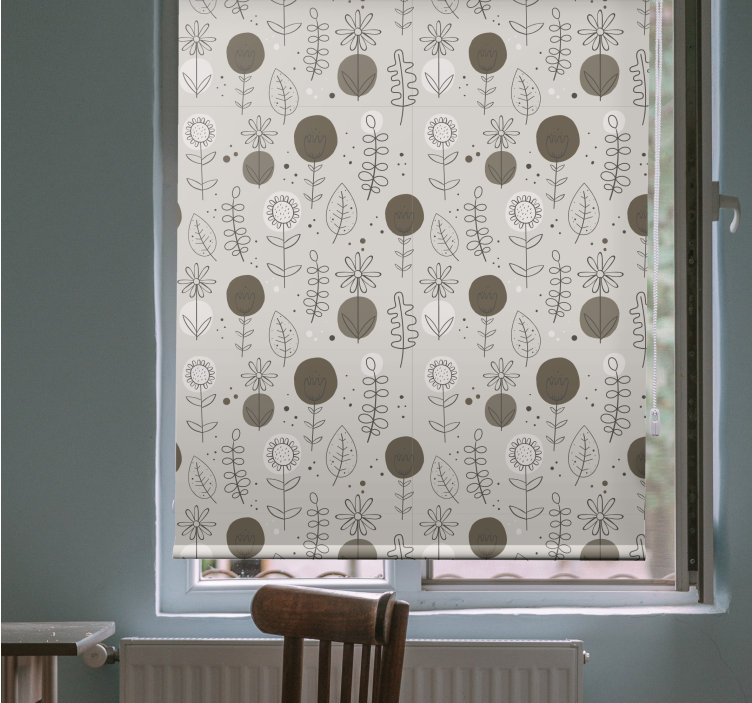 Grey stylish theme roller blind flowers - TenStickers