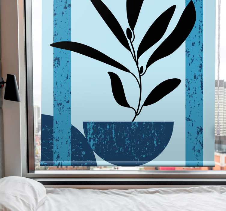 Blue stylish pot plant roller blind flowers - TenStickers