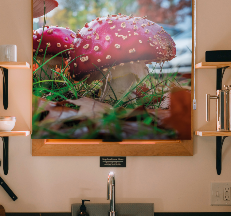 Vibrant Red Mushrooms roller blind flowers - TenStickers