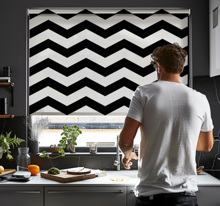 White and black chevron pattern kitchen roller blind - TenStickers
