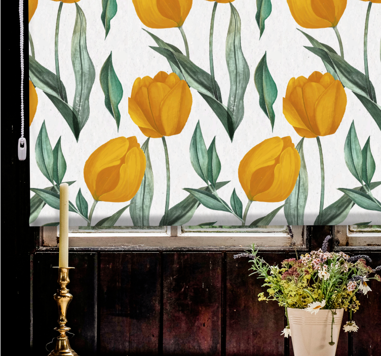 Yellow Tulip Blooms roller blind flowers - TenStickers